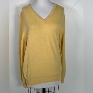 EUC! Vintage Lyle & Scott Yellow V-Neck Cashmere Sweater Womens Size 46(L)